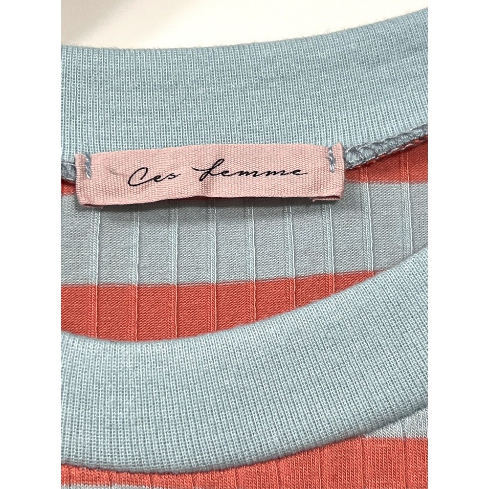 Ces Femme Long Maxi Tank Dress Sleeveless Striped Pale Blue Coral Stretch Size M - Picture 9 of 12